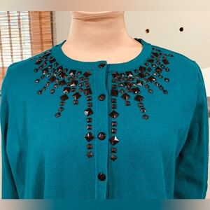 Studio Works Teal Cardigan with Black Embellishments